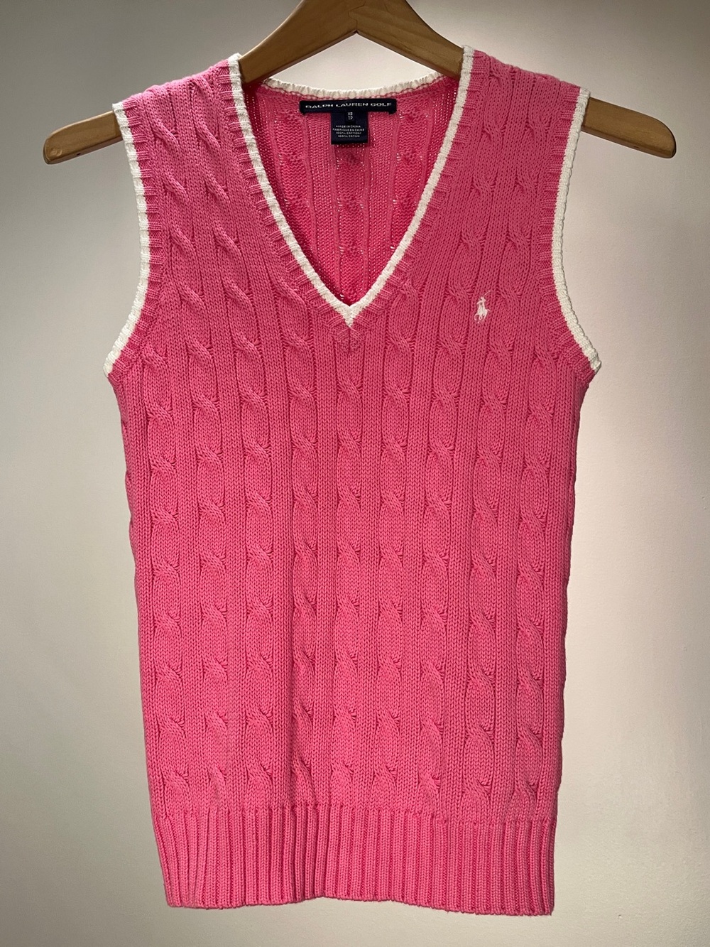Ralph Lauren Golf Cable Knit V-Neck Sweater Vest Pink XS